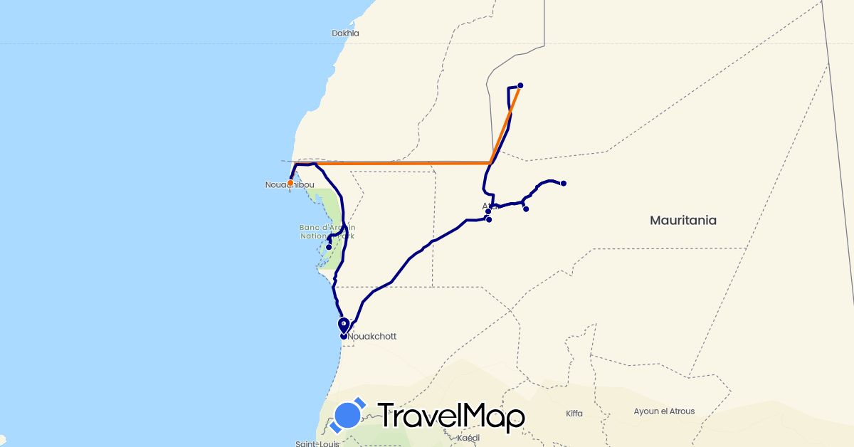 TravelMap itinerary: driving, cargo train in Mauritania (Africa)