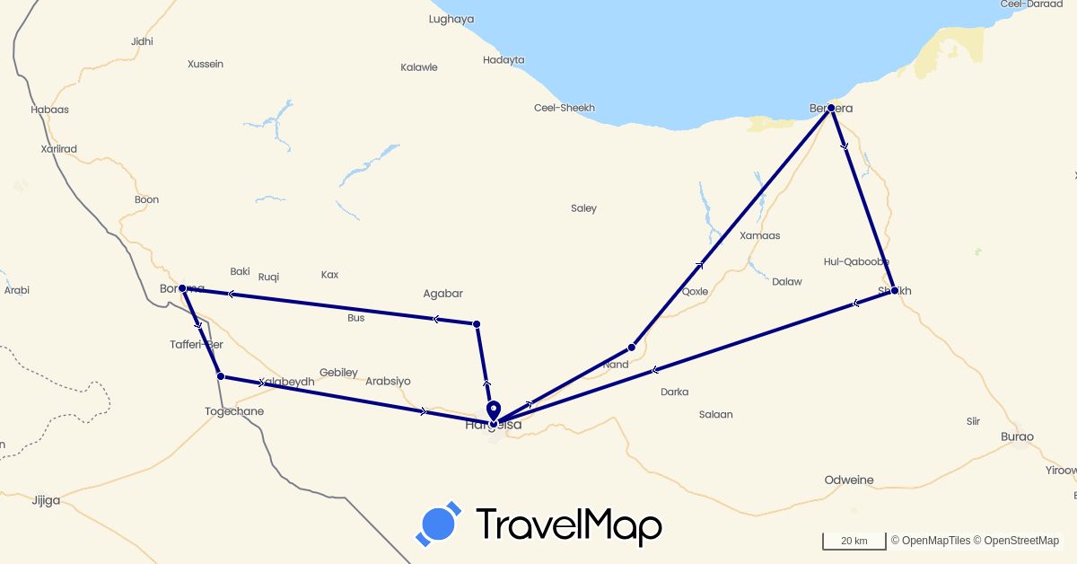 TravelMap itinerary: driving in Somalia (Africa)