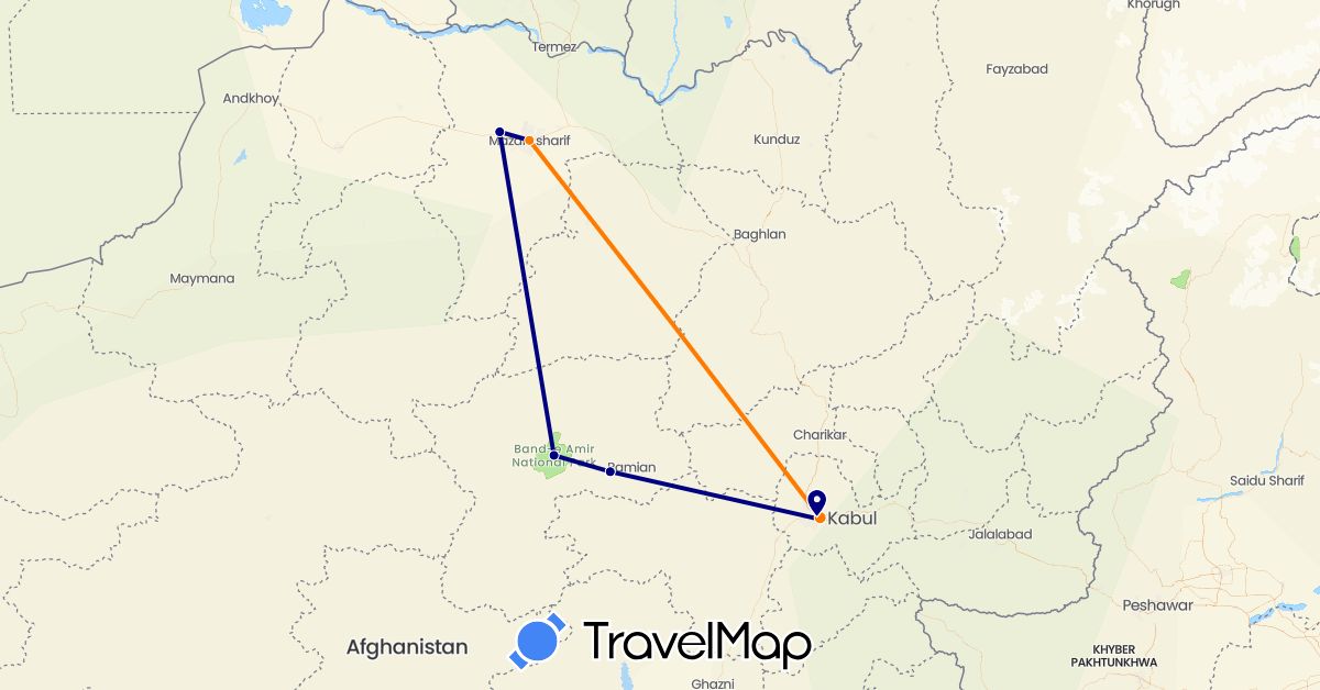 TravelMap itinerary: driving, airplane in Afghanistan (Asia)